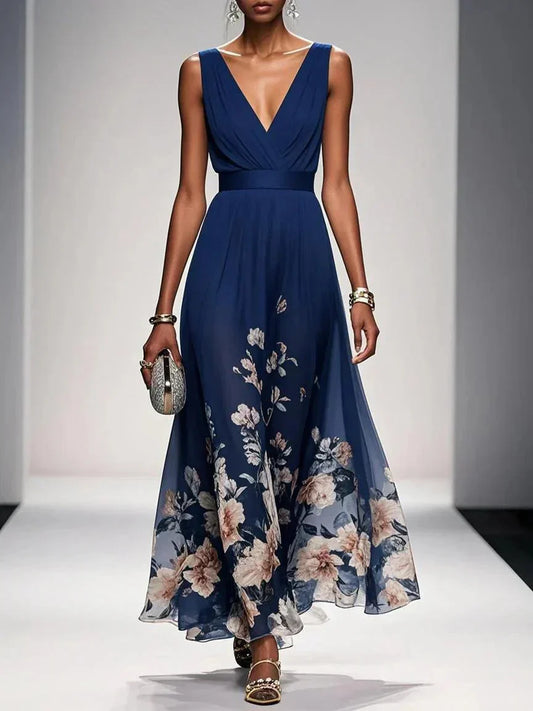 Felicia | Women's Floral Maxi Dress With V Neck Sleeveless