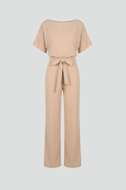 Gabriella | Women’s Wide Leg Jumpsuit With Short Sleeves Belt