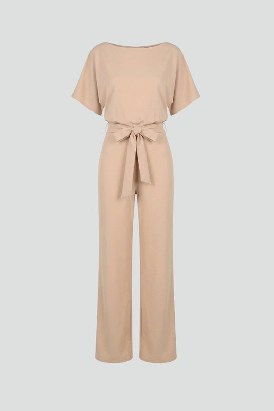 Gabriella | Women’s Wide Leg Jumpsuit With Short Sleeves Belt