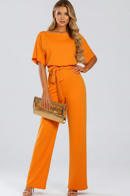 Gabriella | Women’s Wide Leg Jumpsuit With Short Sleeves Belt