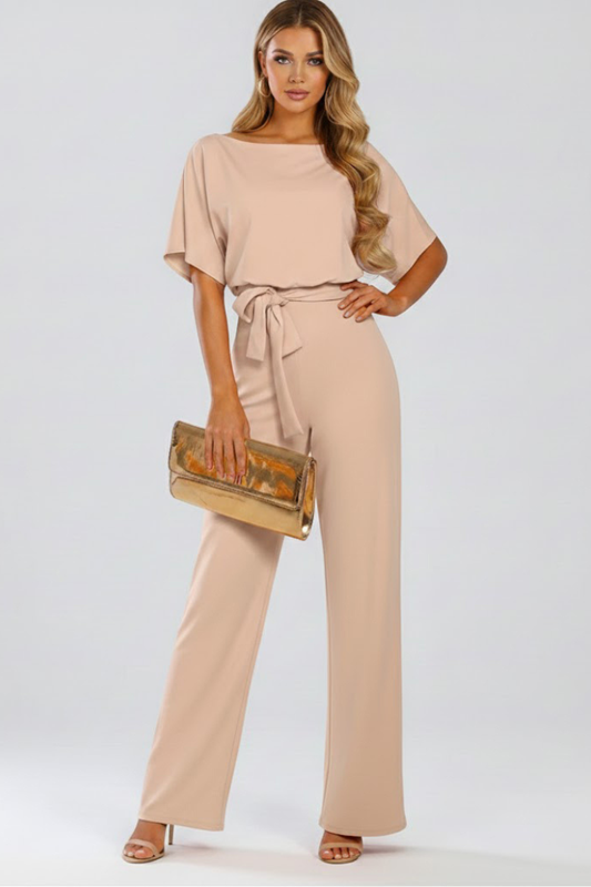 Gabriella | Women’s Wide Leg Jumpsuit With Short Sleeves Belt