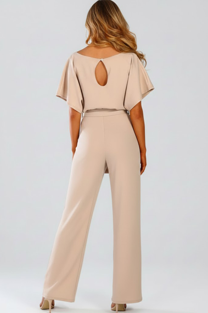Gabriella | Women’s Wide Leg Jumpsuit With Short Sleeves Belt