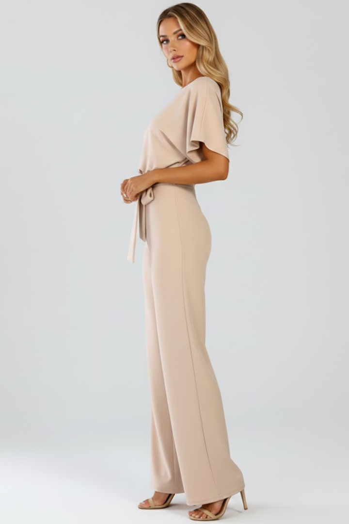 Gabriella | Women’s Wide Leg Jumpsuit With Short Sleeves Belt