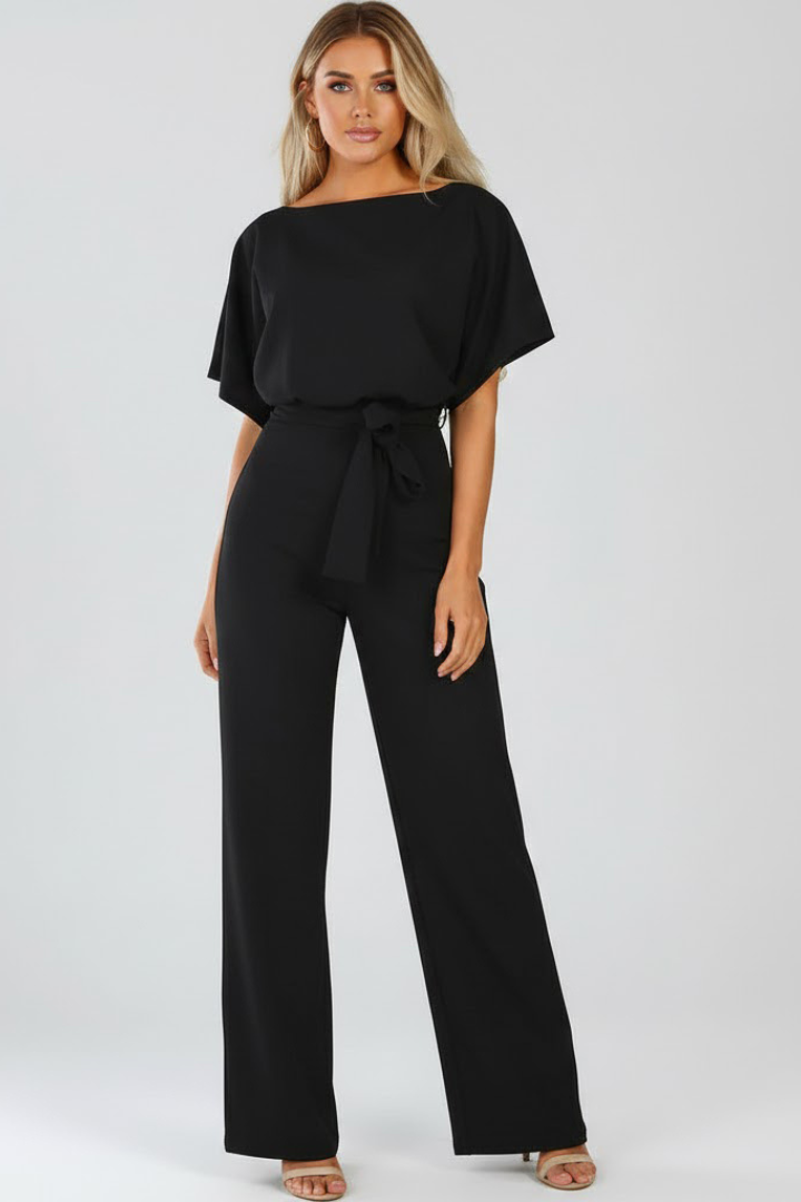 Gabriella | Women’s Wide Leg Jumpsuit With Short Sleeves Belt