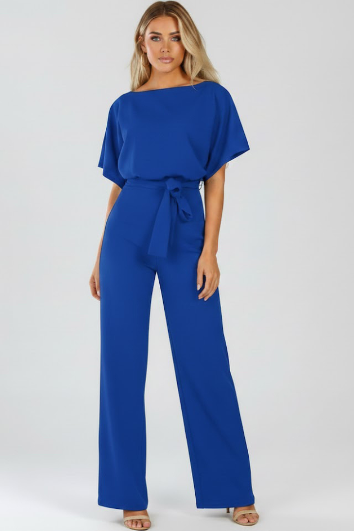 Gabriella | Women’s Wide Leg Jumpsuit With Short Sleeves Belt