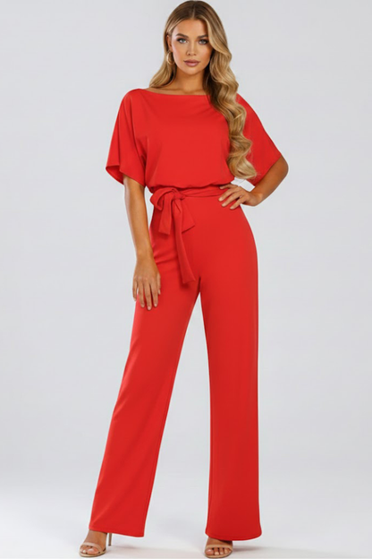 Gabriella | Women’s Wide Leg Jumpsuit With Short Sleeves Belt