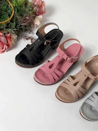 Jasmine | Women’s Orthopedic Block Heel Sandals With Vintage Buckle