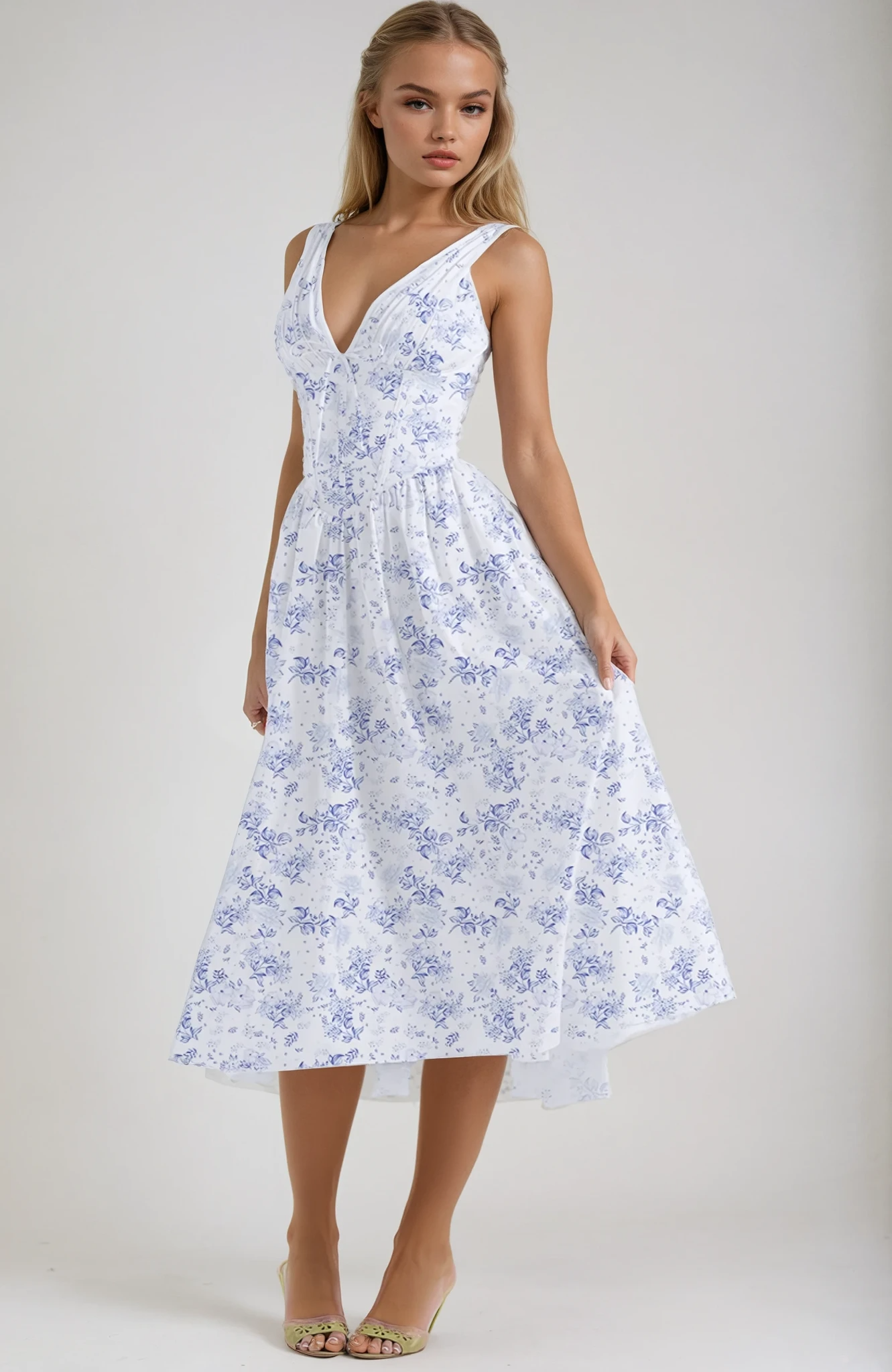 Philomena | Women’s floral V neck midi dress with fit and flare