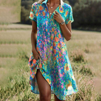 Sienna | Women's boho printed midi dress with short sleeves