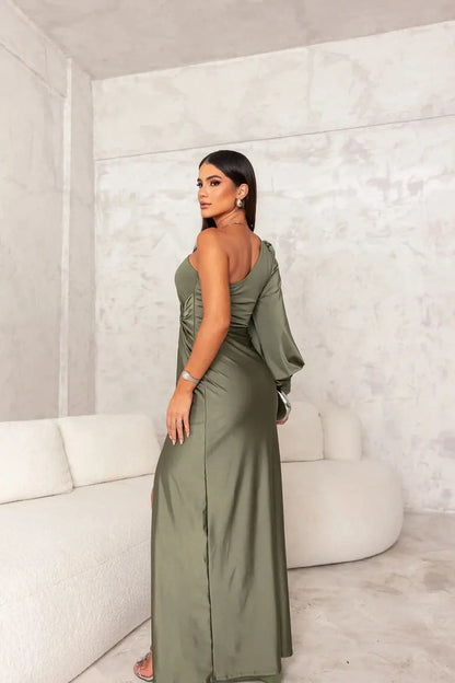Alison | Maxi Dress With One Shoulder Long Sleeve Ruched Waist