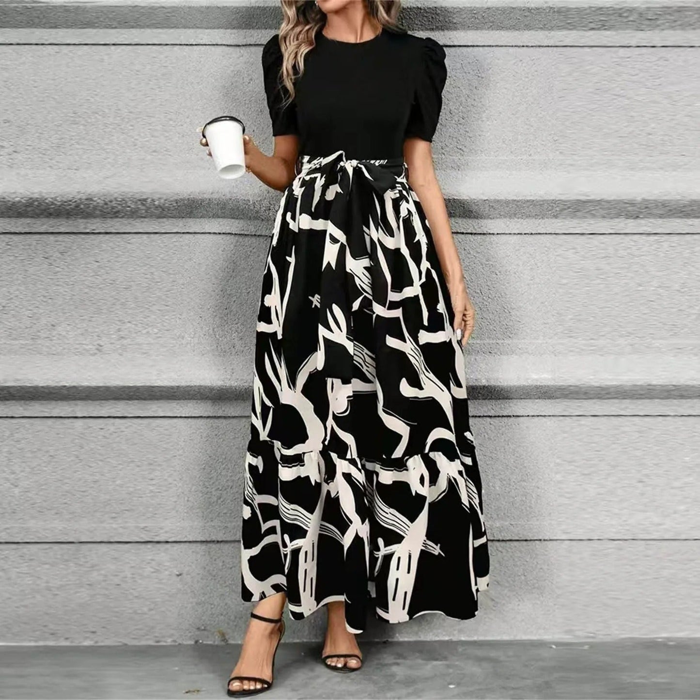 Tabitha | Women’s floral maxi dress with puff sleeves and tie waist