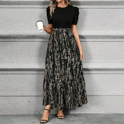 Tabitha | Women’s floral maxi dress with puff sleeves and tie waist