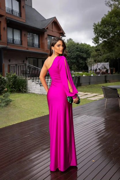Alison | Maxi Dress With One Shoulder Long Sleeve Ruched Waist
